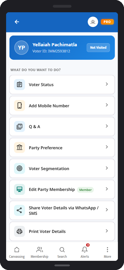 Voter Profile - view and update voter details during door-to-door visits