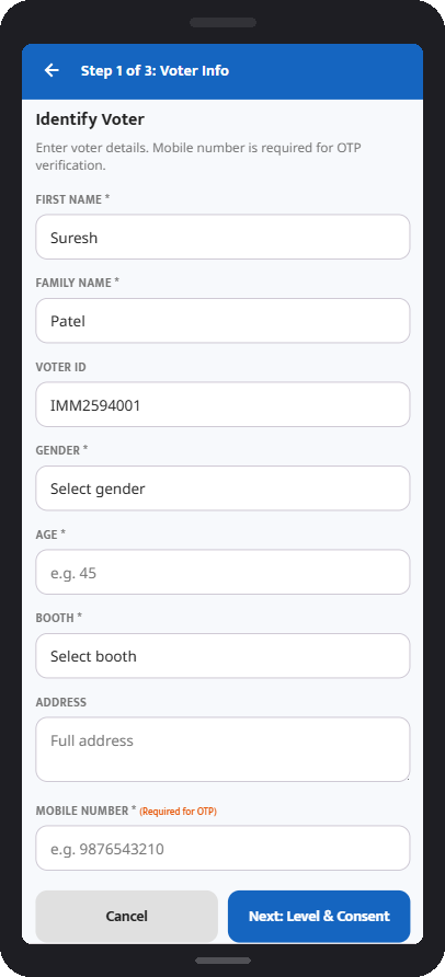 Member Registration - voter info entry with OTP verification